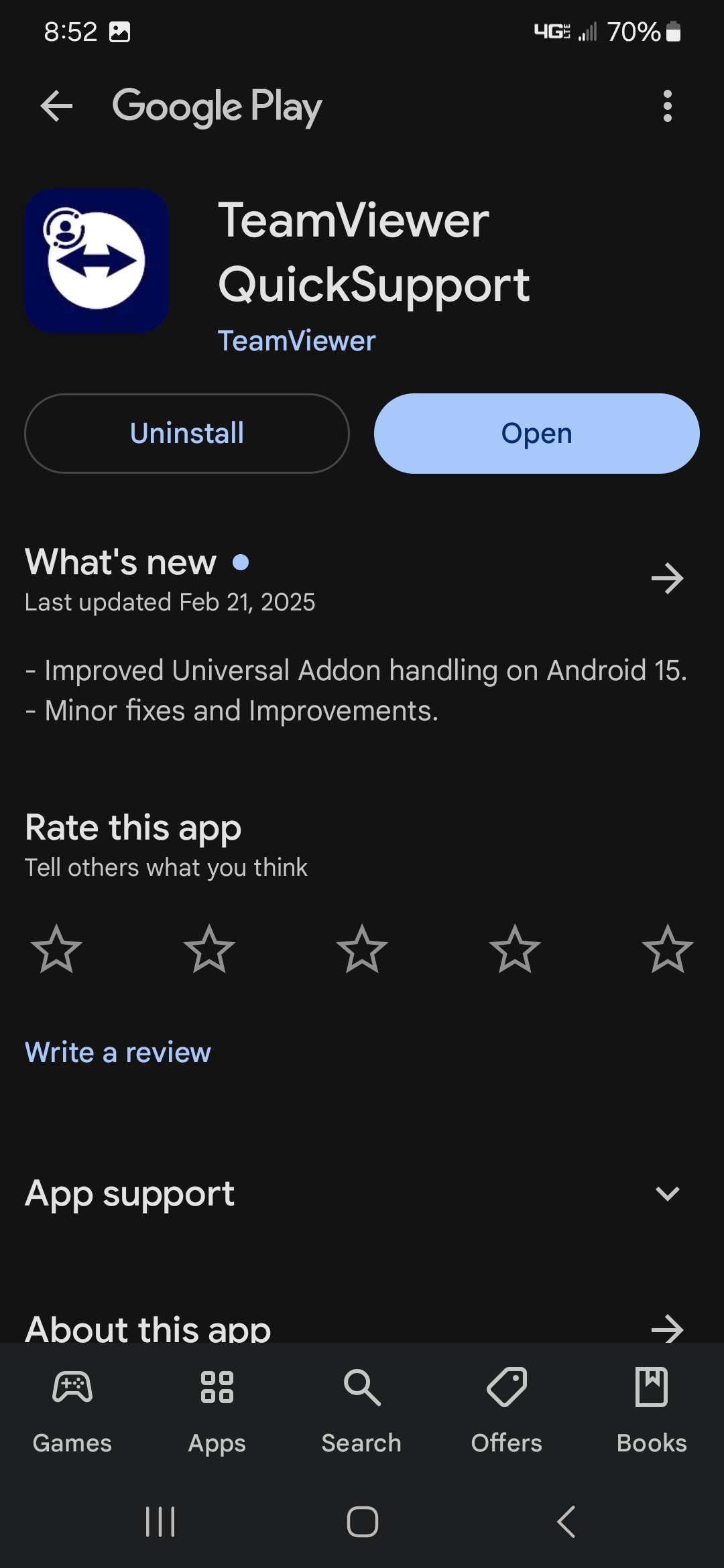 Open QuickSupport App