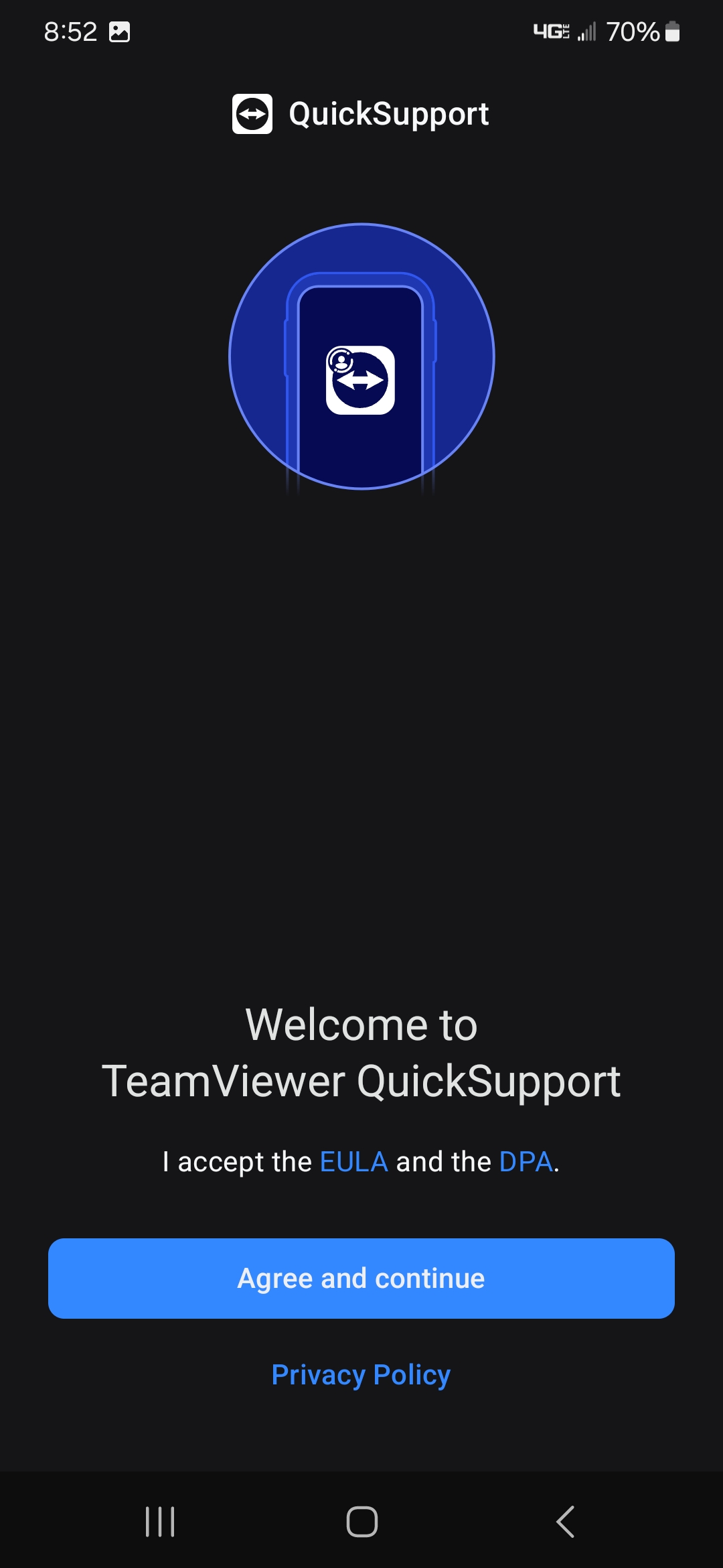 Accepting Terms and Conditions of TeamViewer