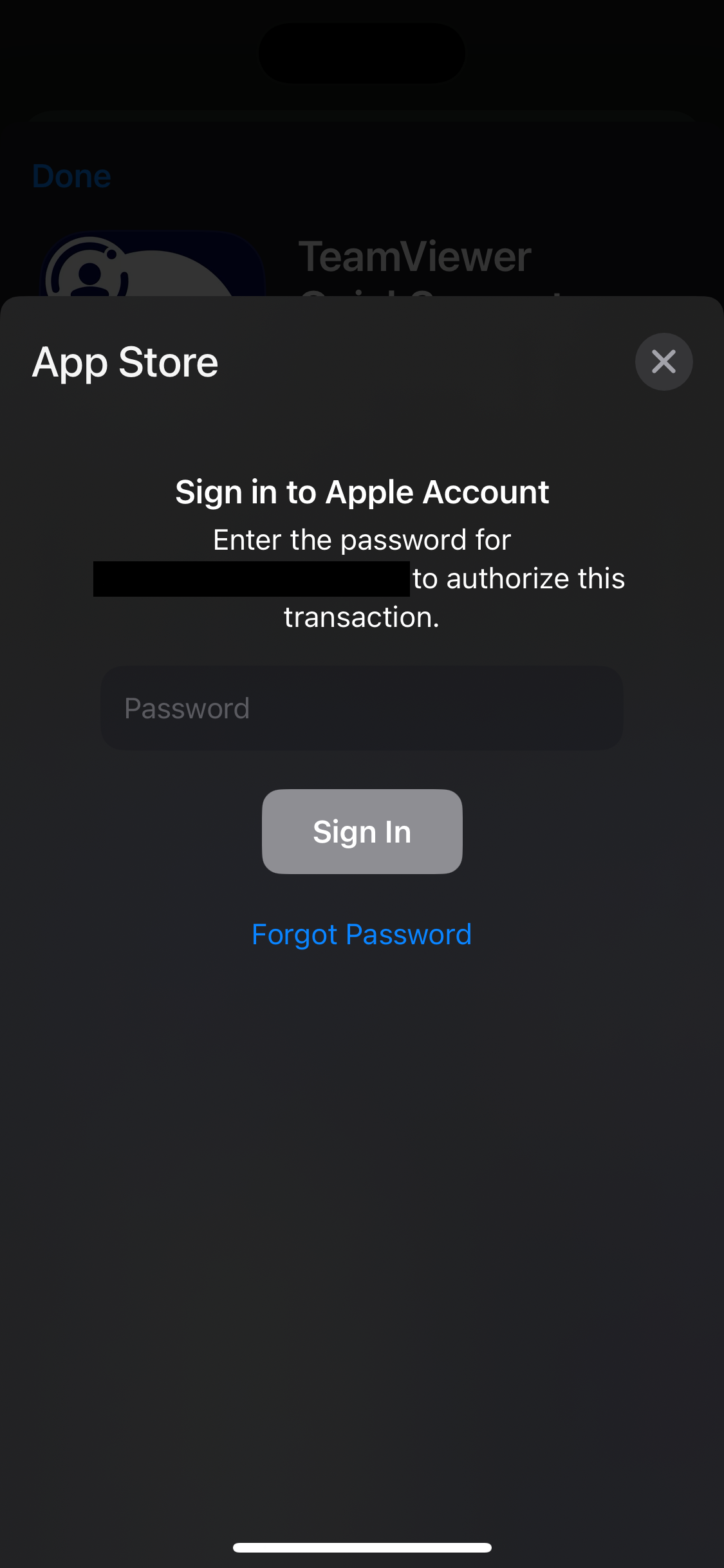 Enter Apple account password